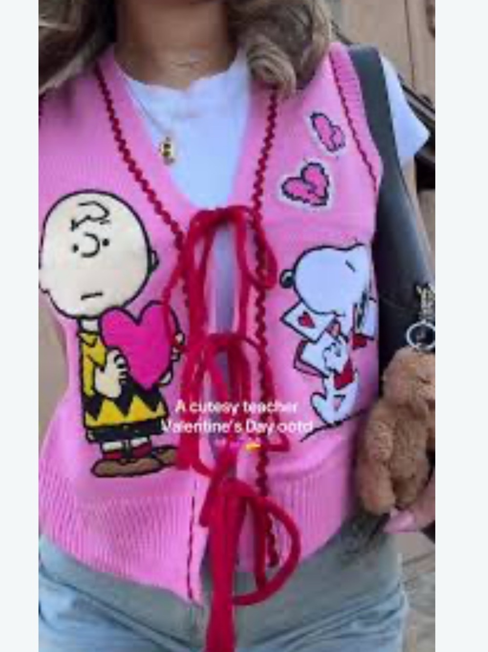 Peanuts Pink Knit Heart Vest with Charlie Brown & Snoopy